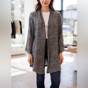 Eileen Fisher Linen Open Front Top Black